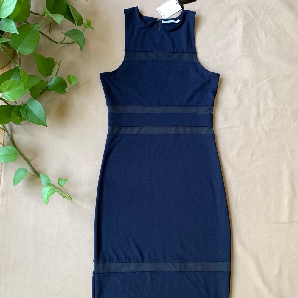 Alexander Wang Navy Blue Mesh Cutout Fitted Dress! - Picture 4 of 6
